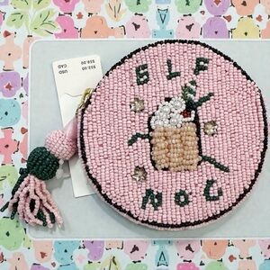 Anthropologie Pink Beaded Elf Nog Coin Purse